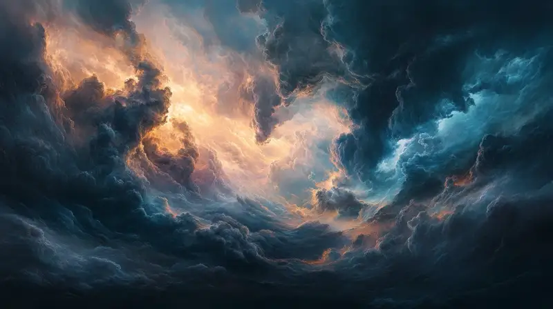 A dramatic depiction of swirling storm clouds, symbolizing the chaotic and destructive effects of cocaine addiction, including its long-term and short-term impacts.