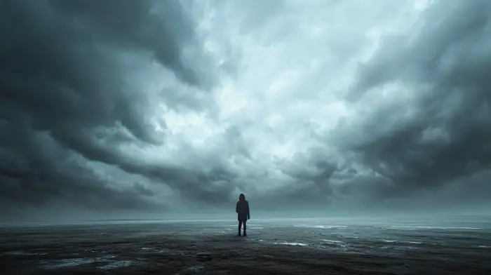 A solitary figure stands under a dark, stormy sky, symbolizing the challenges of managing opiate withdrawal and the journey of overcoming narcotic dependence.