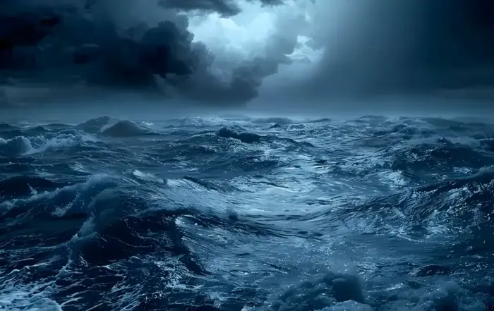 A dark, stormy ocean at night symbolizing the overwhelming symptoms of Delta 8 withdrawal.