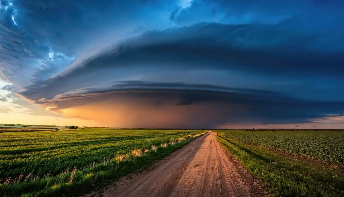 A storm cloud over a dirt road at sunset, symbolizing the challenging process of experiencing Adderall withdrawal effects.